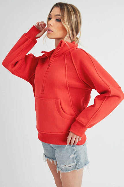 Long Dove Funnel Neck Half Zip Tomato