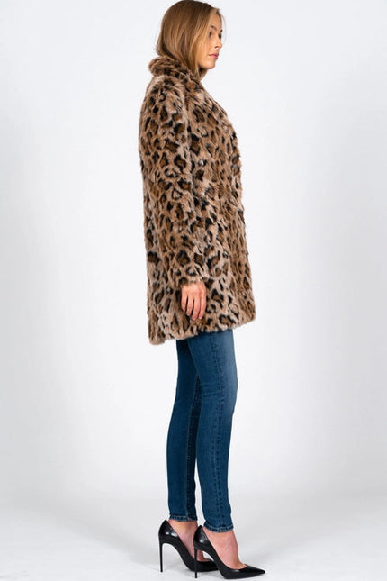 Long Faux Fur Coat - Leopard