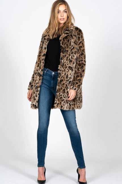 Long Faux Fur Coat - Leopard