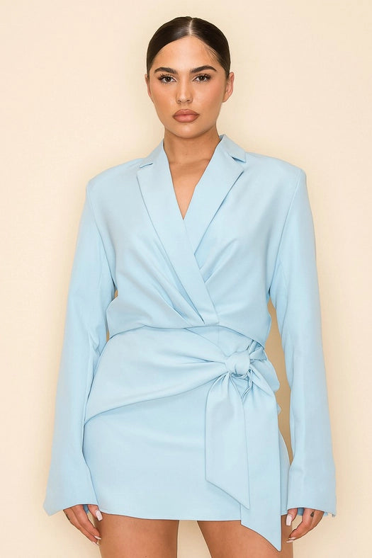 Long Sleeve Cropped Jacket with Collar BLUE