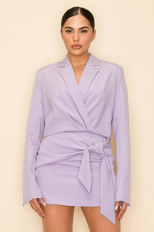 Long Sleeve Cropped Jacket with Collar LAVENDER