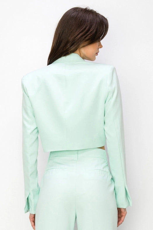 Long Sleeve Cropped Jacket with Collar MINT