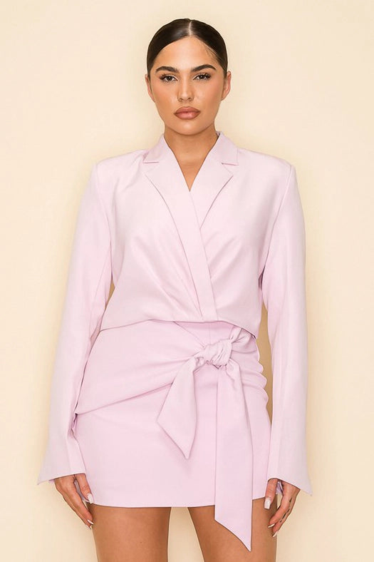 Long Sleeve Cropped Jacket with Collar PINK