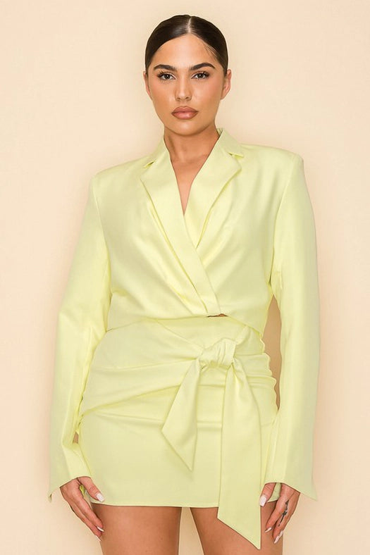 Long Sleeve Cropped Jacket with Collar YELLOW