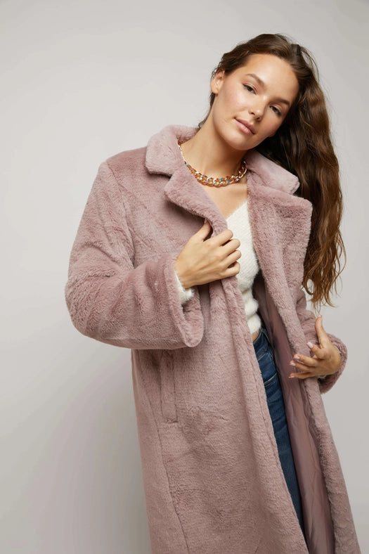 Long Slv Faux Fur Coat