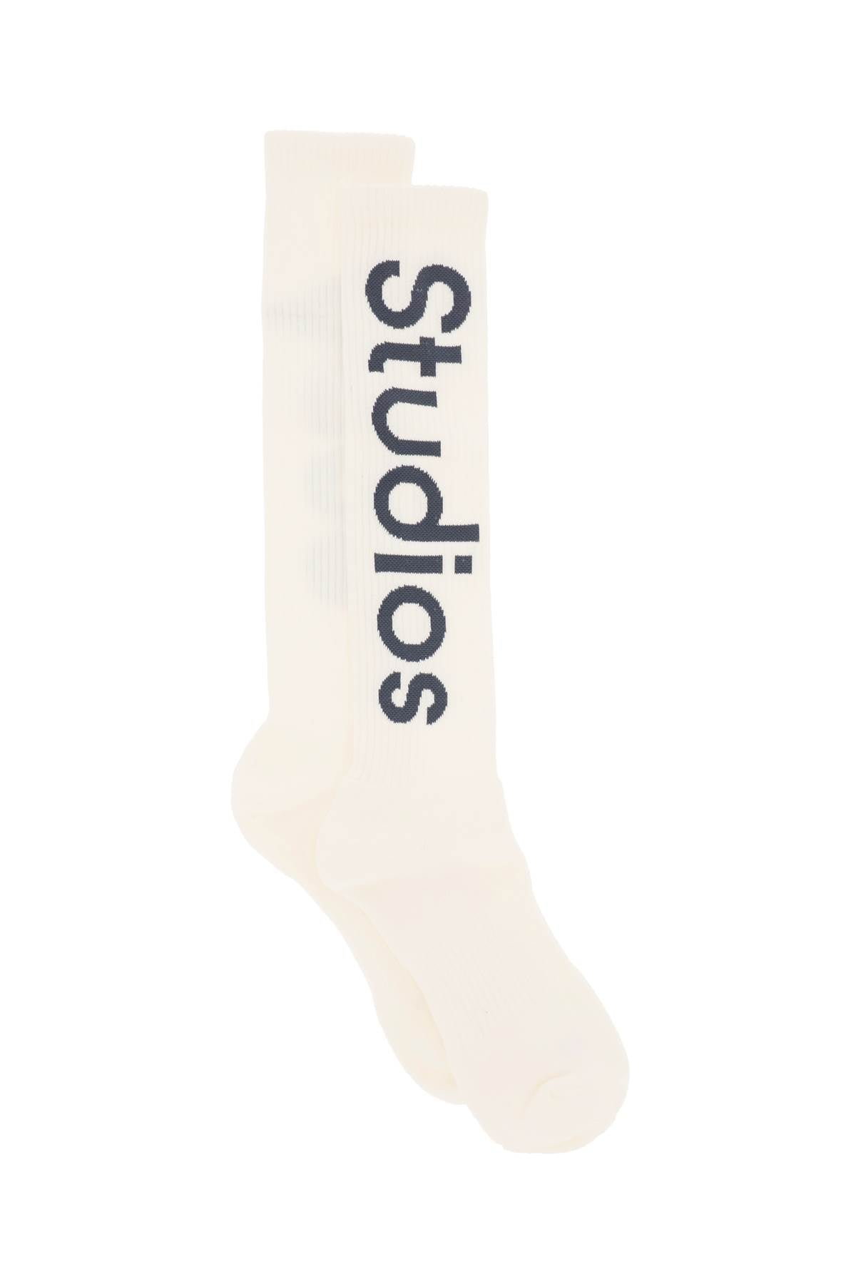 Long Sport Socks With Logo-men > clothing > underwear and beachwear > socks-Acne Studios-os-Bianco-Urbanheer