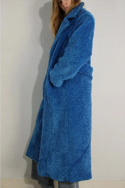 Long Teddy Bear Coat BLUE