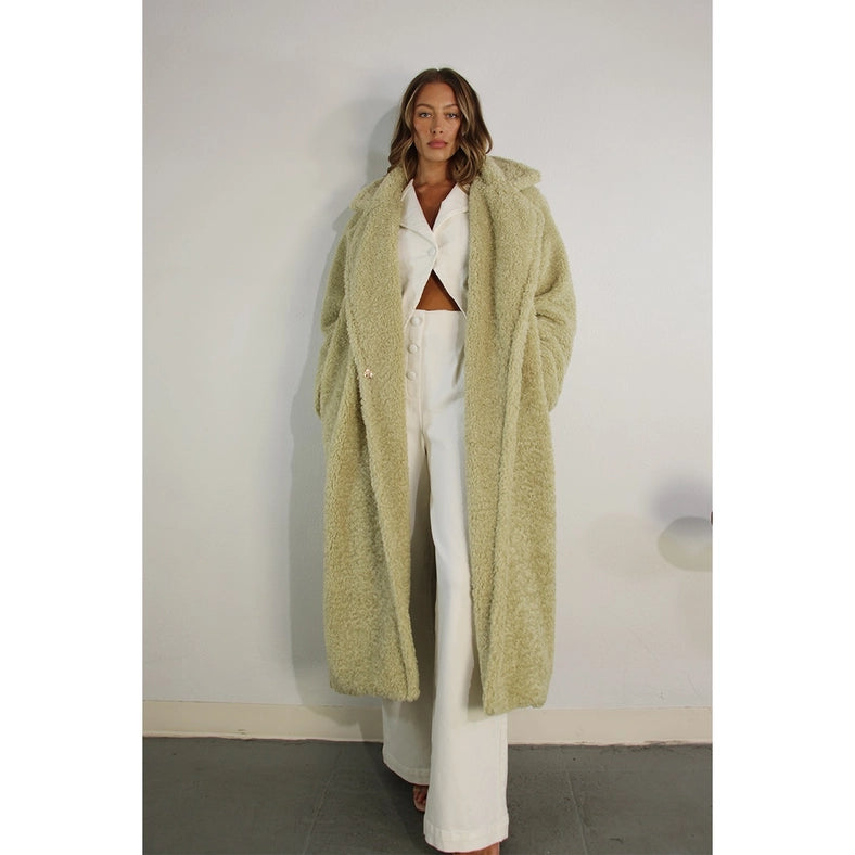 Long Teddy Bear Coat CREAMY SAGE