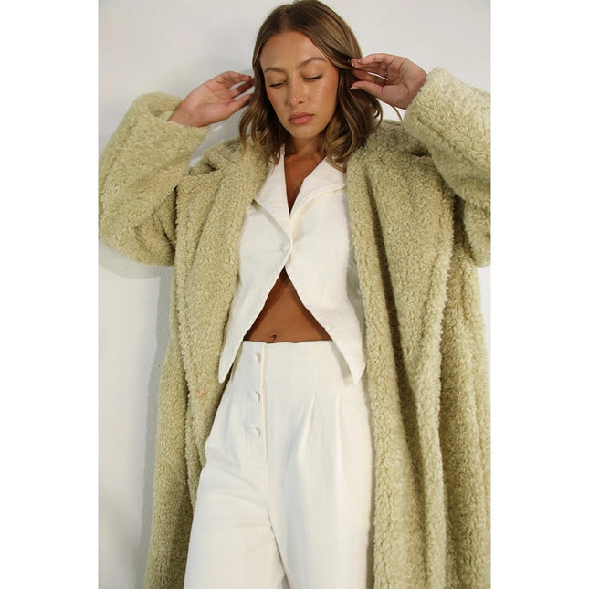 Long Teddy Bear Coat CREAMY SAGE