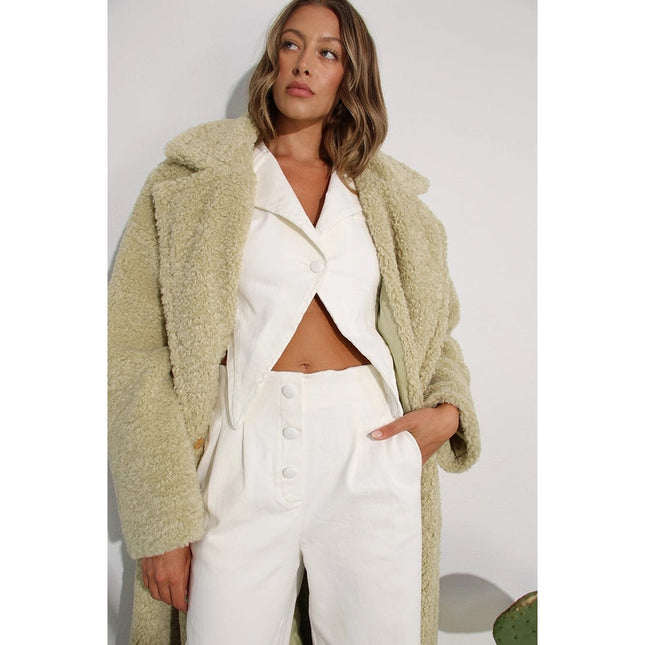 Long Teddy Bear Coat CREAMY SAGE