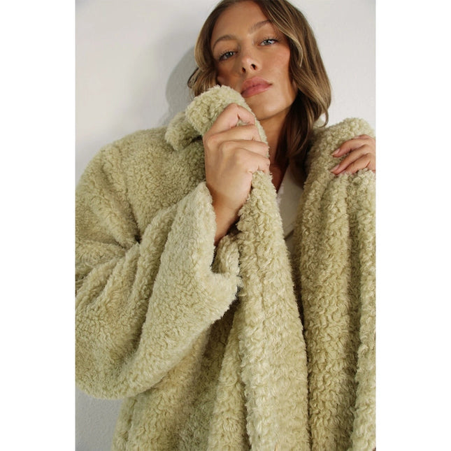 Long Teddy Bear Coat CREAMY SAGE