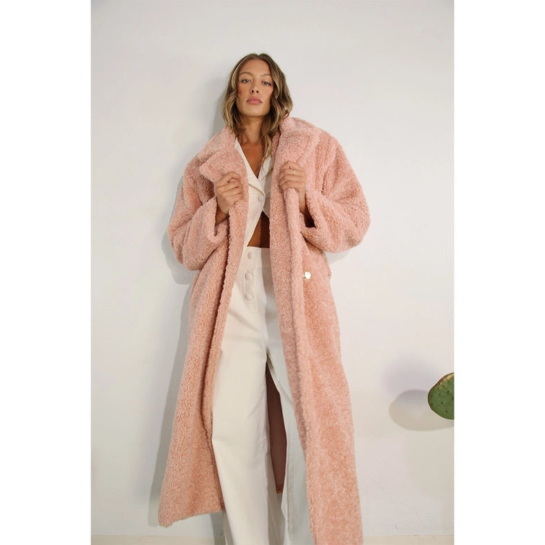 Long Teddy Bear Coat POWDER PINK