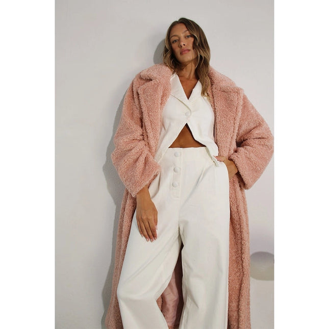 Long Teddy Bear Coat POWDER PINK