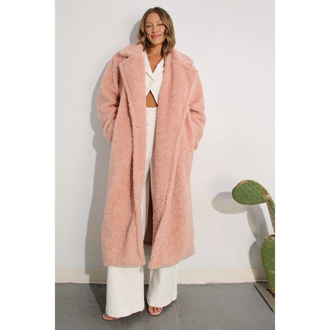 Long Teddy Bear Coat POWDER PINK