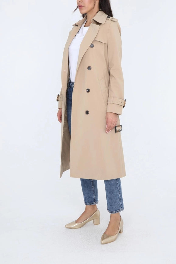 Long Trench Coat with Cotton Belt Beige