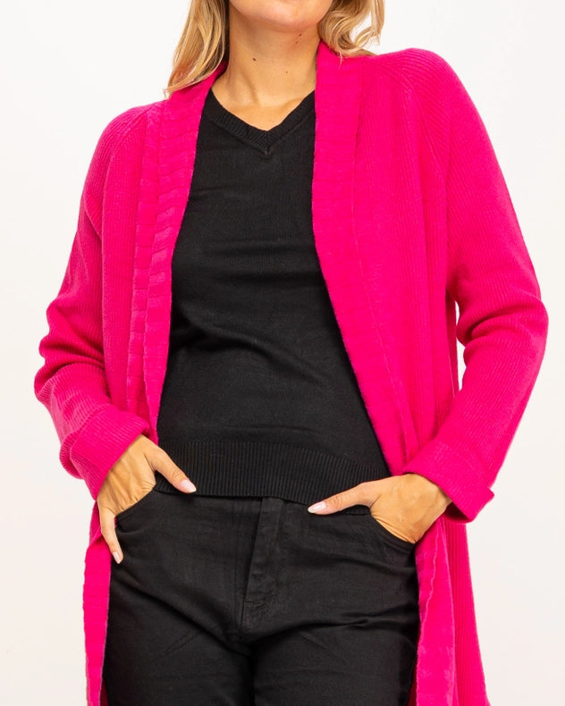 Long Cardigan-Style Knit Jacket Fuchsia