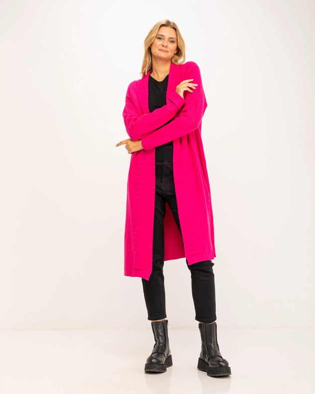 Long Cardigan-Style Knit Jacket Fuchsia