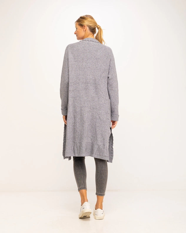 Long Cardigan-Style Knit Jacket Grey