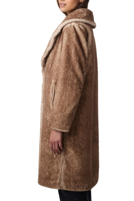 Longline Faux Fur Coat Tan