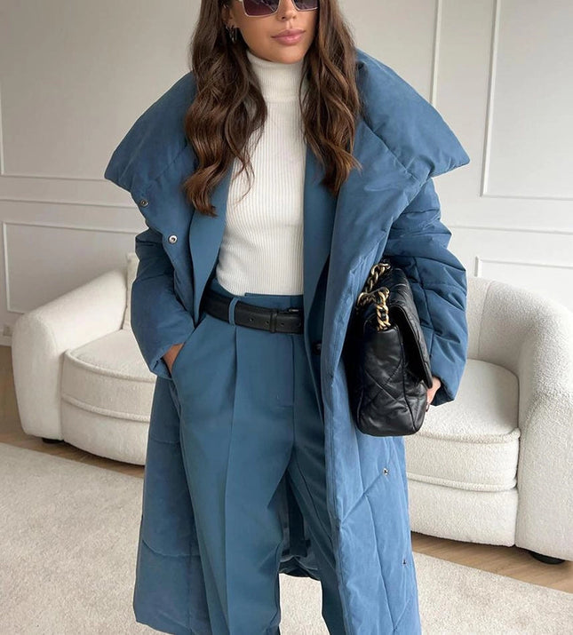 Loose Fitting Long Stand Up Collar Coat Blue