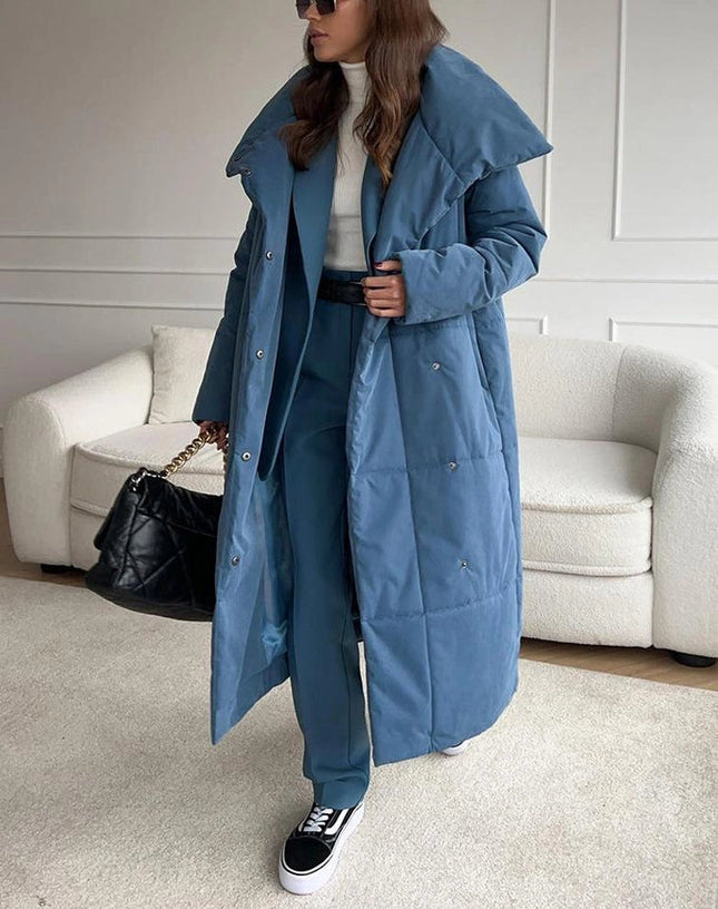 Loose Fitting Long Stand Up Collar Coat Blue