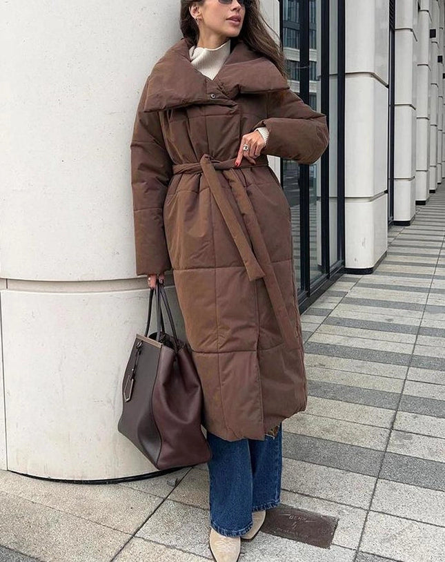 Loose Fitting Long Stand Up Collar Coat Coffee