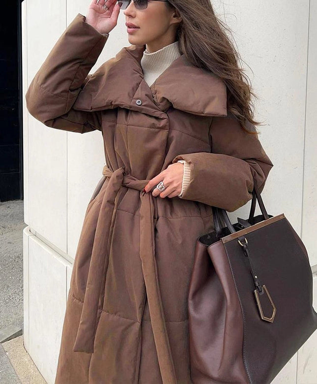 Loose Fitting Long Stand Up Collar Coat Coffee