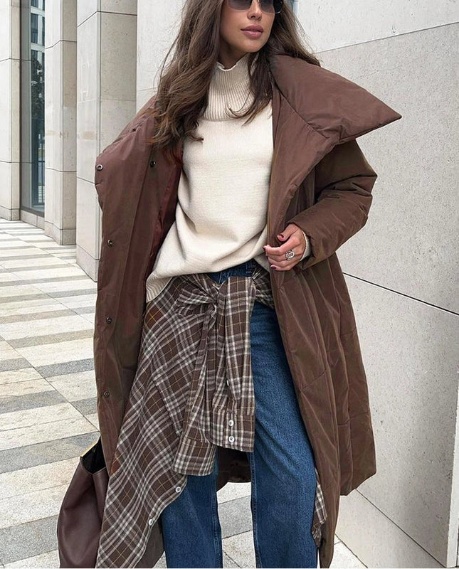 Loose Fitting Long Stand Up Collar Coat Coffee