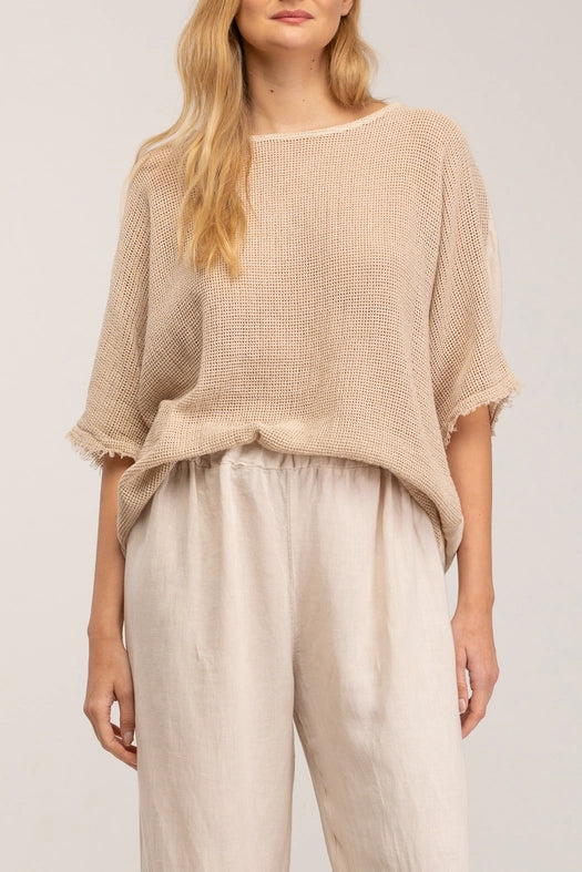 Loose fit top in linen and cotton blend