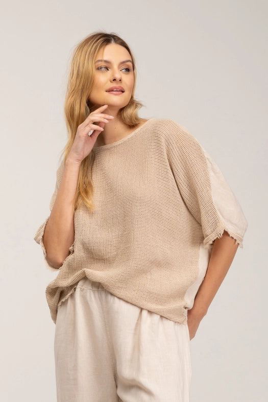 Loose fit top in linen and cotton blend