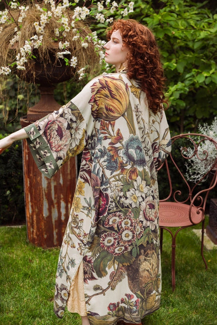 Love Grows Wild Floral Bamboo Kimono Duster Robe with Bees