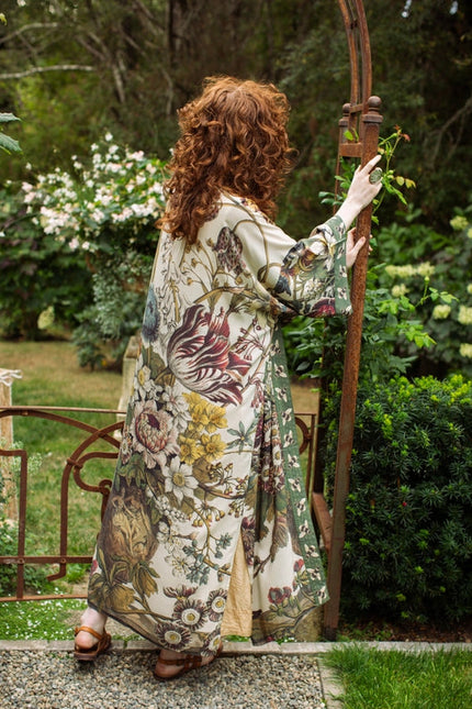 Love Grows Wild Floral Bamboo Kimono Duster Robe with Bees