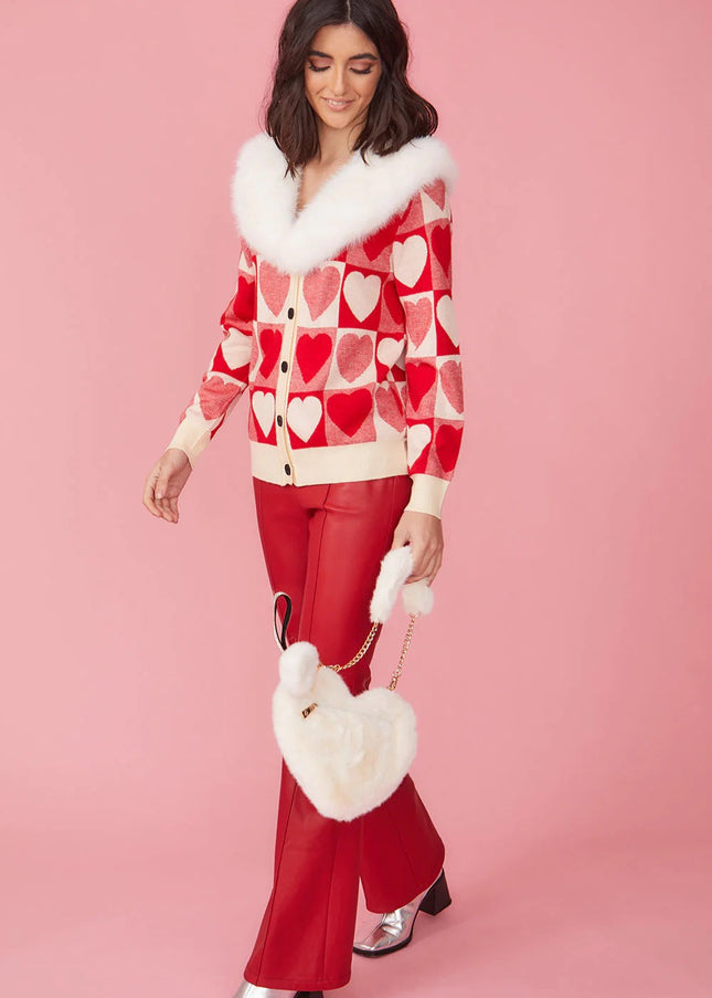 Love Heart Design Cashmere Cardigan with Fur Collar-0