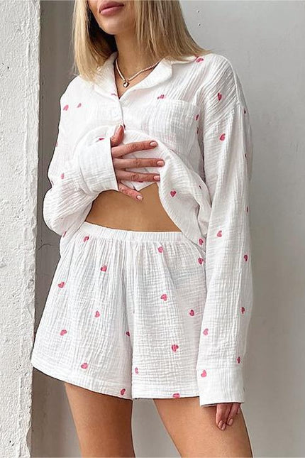 Love Print Pajamas Casual Shorts Loungewear Two-Piece Set