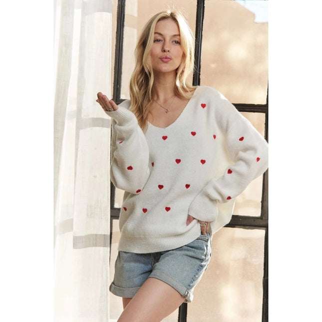 Lovely Heart Drop Shoulder Sweater Cutesy and Charming Style