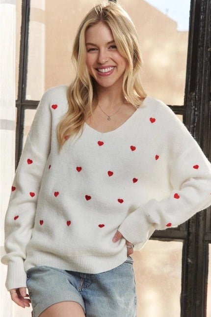 Lovely Heart Drop Shoulder Sweater Cutesy and Charming Style