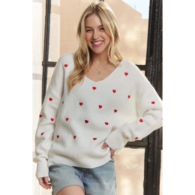 Lovely Heart Drop Shoulder Sweater Cutesy and Charming Style