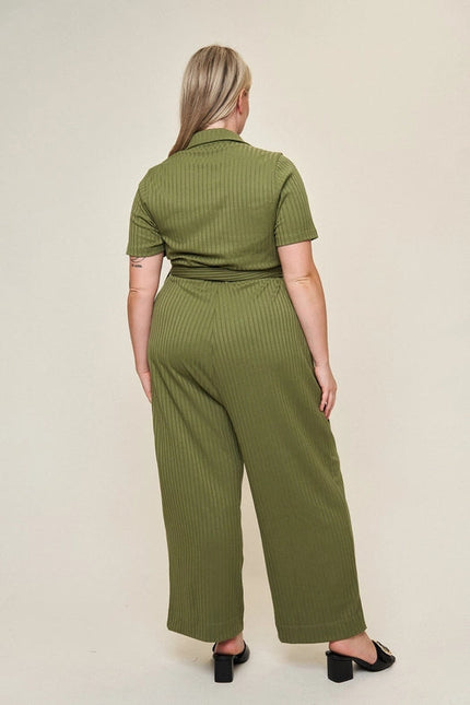 “Lucia" Knit Belted Jumpsuit in Olive