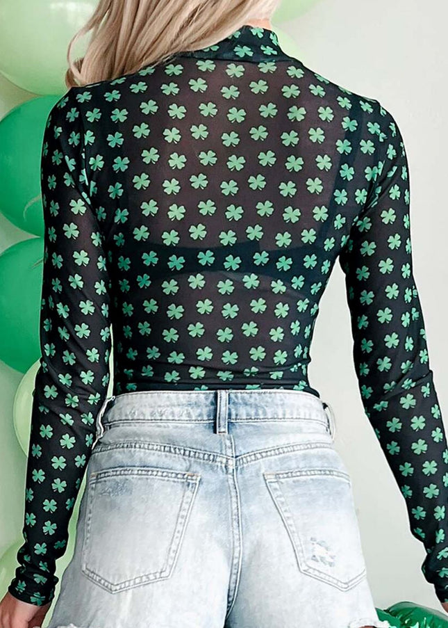 Lucky Clover Mock Neck Long Sleeve Bodysuit