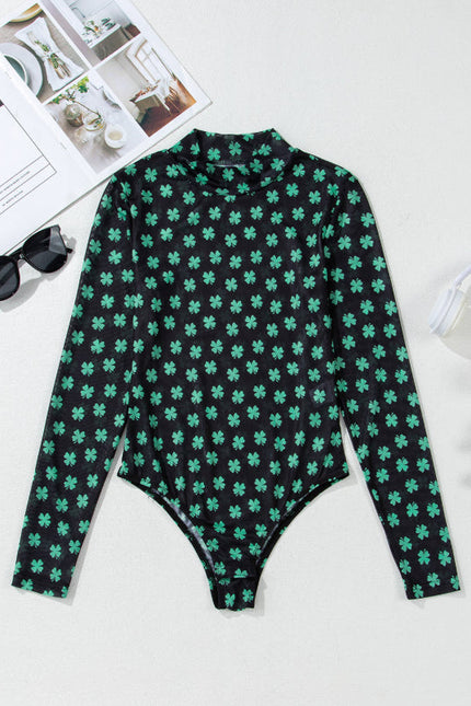 Lucky Clover Mock Neck Long Sleeve Bodysuit