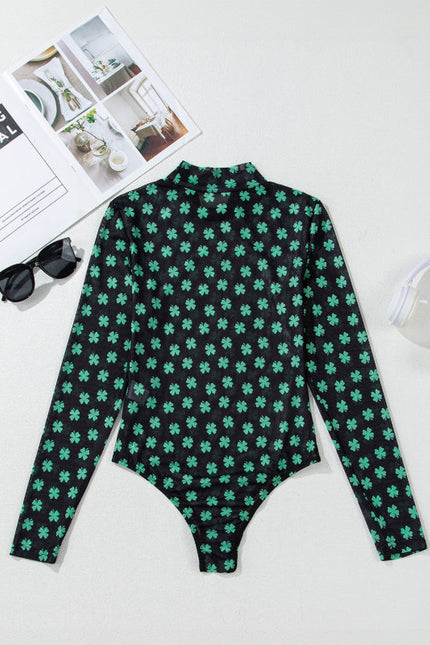 Lucky Clover Mock Neck Long Sleeve Bodysuit