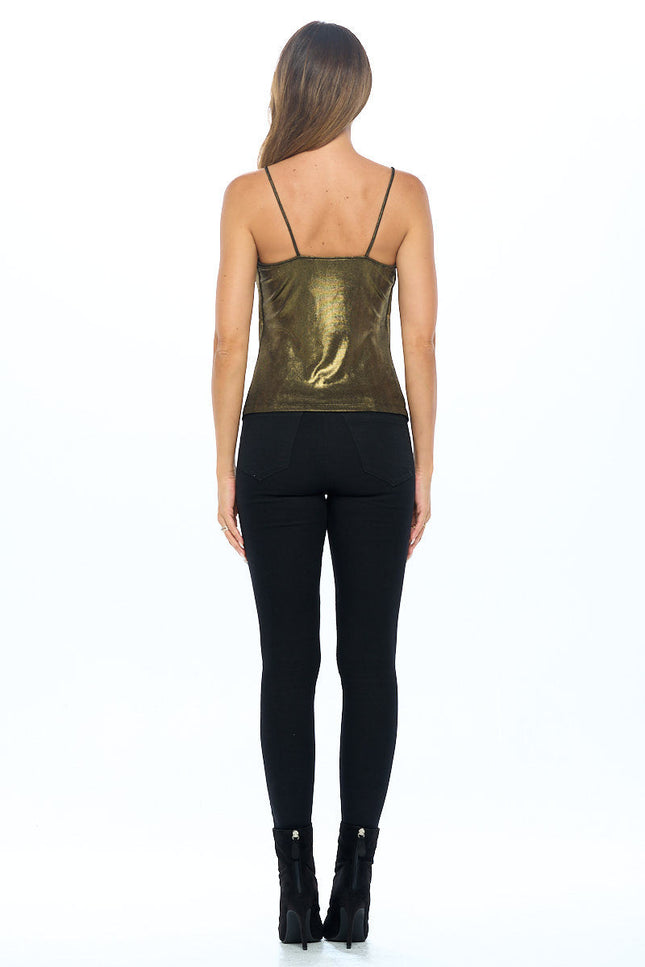 Lurex Metallic Knit Cowl neck Tank Top-5