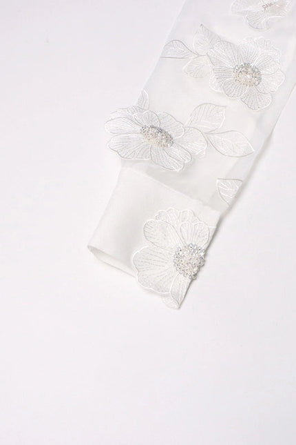 Luxe Organza Shirt with 3D Floral Sequin Detail White