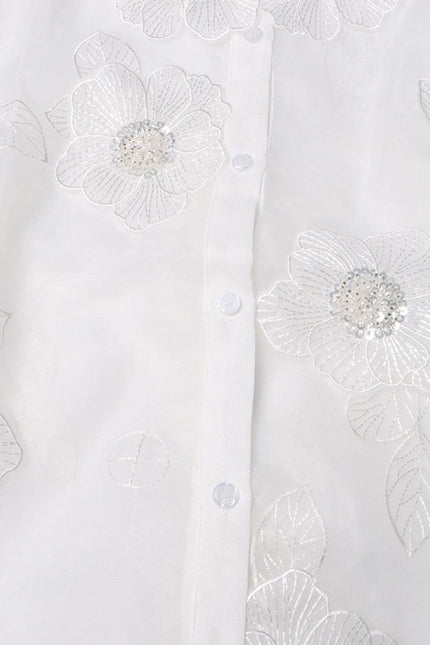 Luxe Organza Shirt with 3D Floral Sequin Detail White