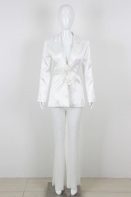 Luxe Pearl Blazer & Sparkle Mesh Suit White