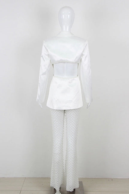 Luxe Pearl Blazer & Sparkle Mesh Suit White