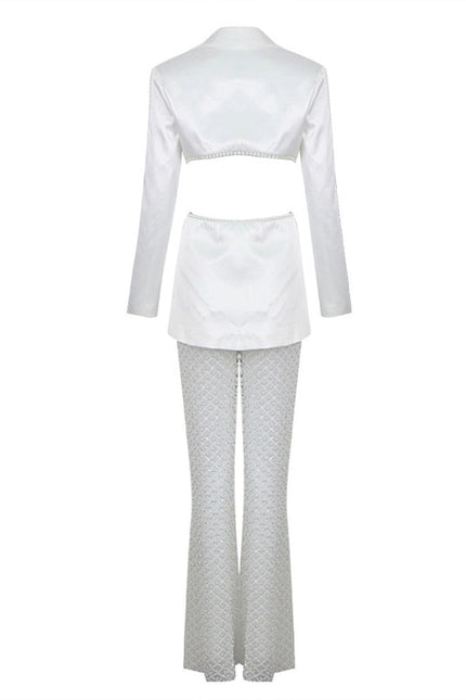 Luxe Pearl Blazer & Sparkle Mesh Suit White