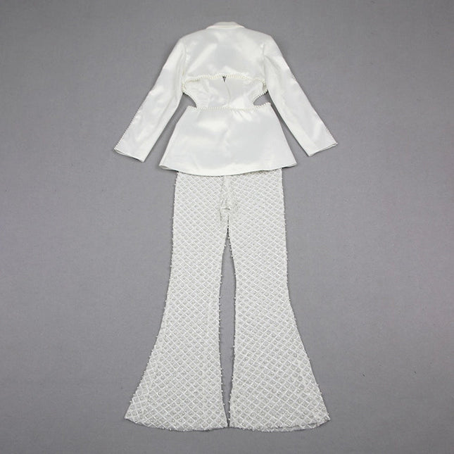 Luxe Pearl Blazer & Sparkle Mesh Suit White