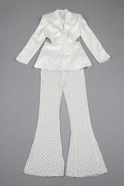 Luxe Pearl Blazer & Sparkle Mesh Suit White