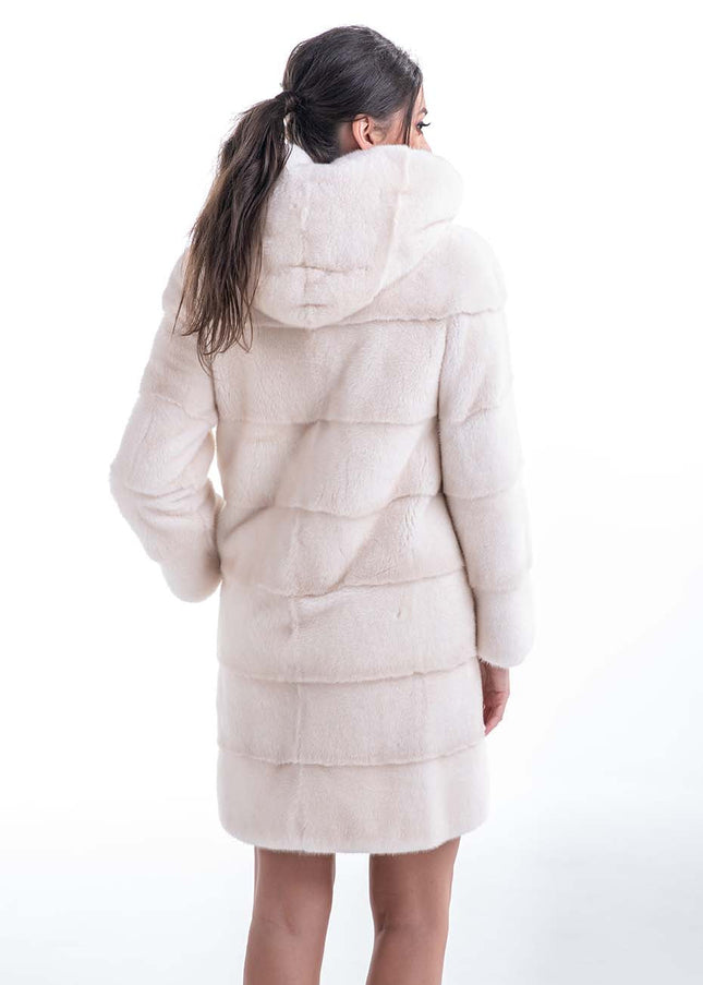 Luxury Ivory Natural Hooded Mink Fur Coat-1